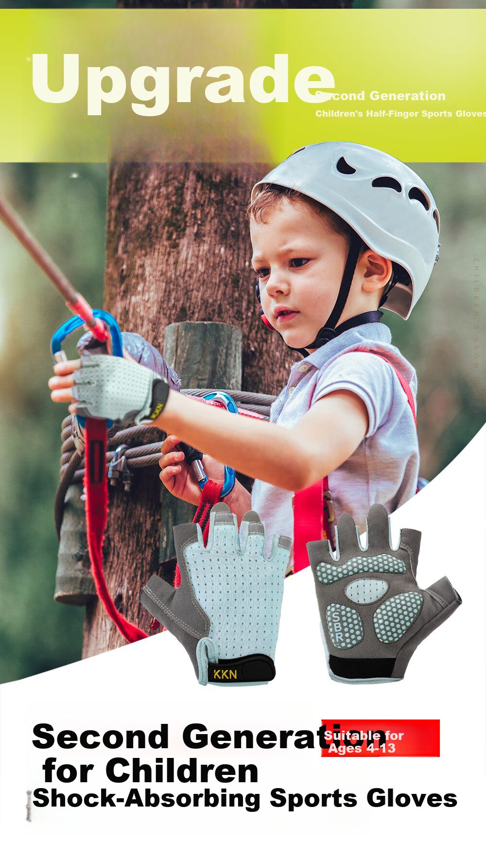 KKN Sports Gloves for Kids Elementary School Anti-Slip Wear-Resistant Rock Climbing Half-Finger Gloves Second Generation Light Pink Size M 1
