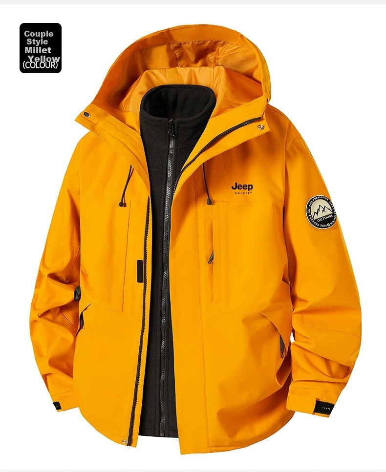 JEEP SPIRIT Men's 3-in-1 Waterproof Outdoor Mountaineering Jacket Autumn Winter Casual Jacket Redwood Brown 3-in-1 M 23