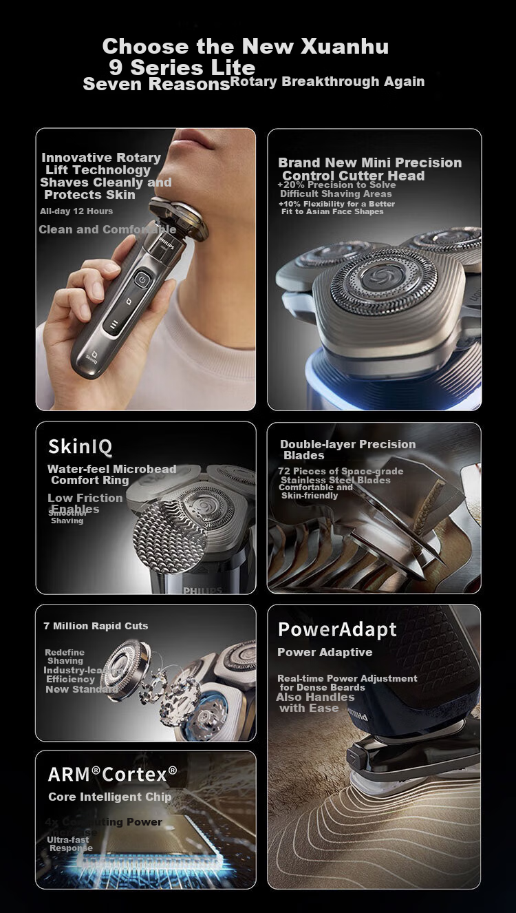 PHILIPS Electric Shaver New Generation Rotary Series 9 Lite - New Flagship Entry 0.00 Nanometer Precision Razor New Year Gift for Father X9000/10 3