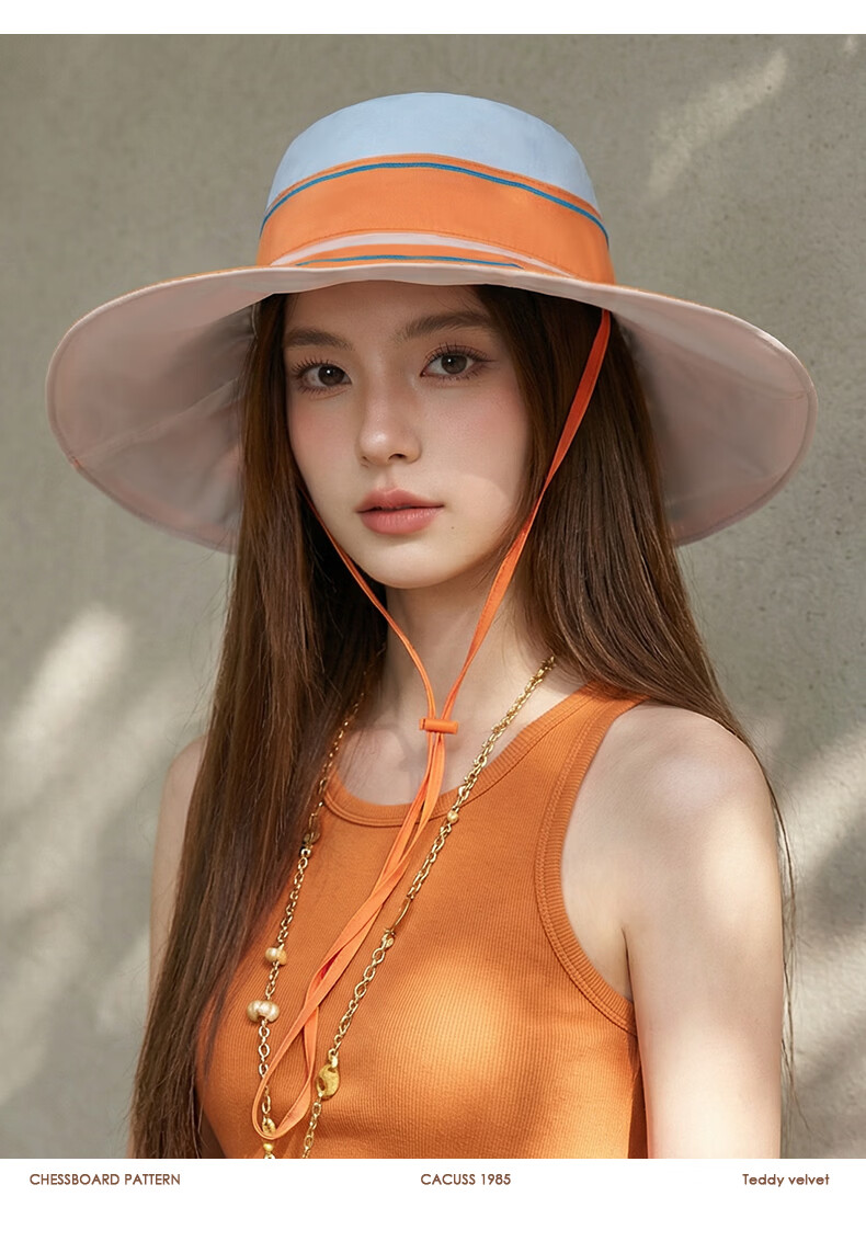 CACUSS Women's Sun Hat Summer Wide Brim Outdoor Vacation Beach Hat Cotton Neck Protection Face Shield Sun Hat Orange Pink 3
