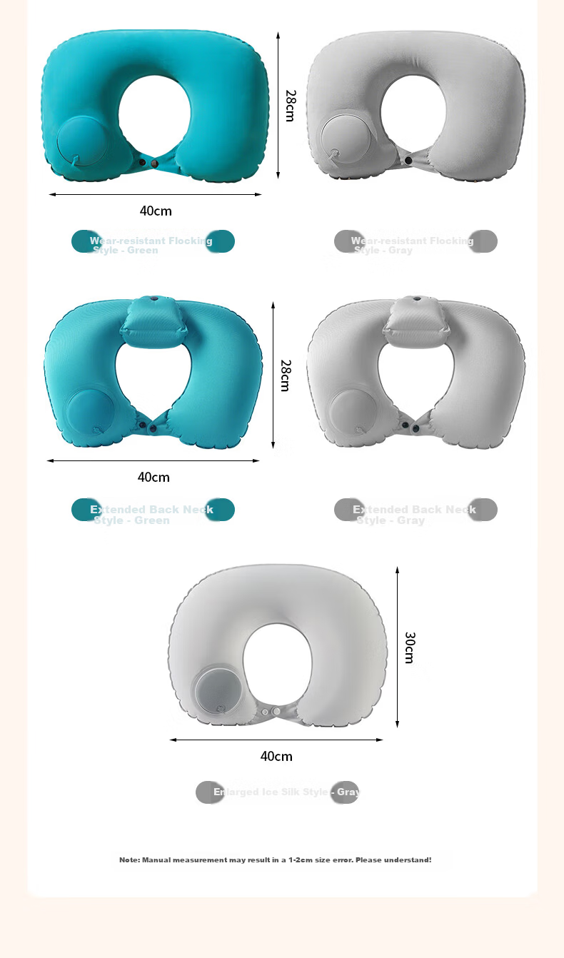 Baicaoyuan Inflatable U-Shaped Travel Pillow Portable Airplane Neck Pillow for Train and Flight Sleep Neck Support Cushion 16