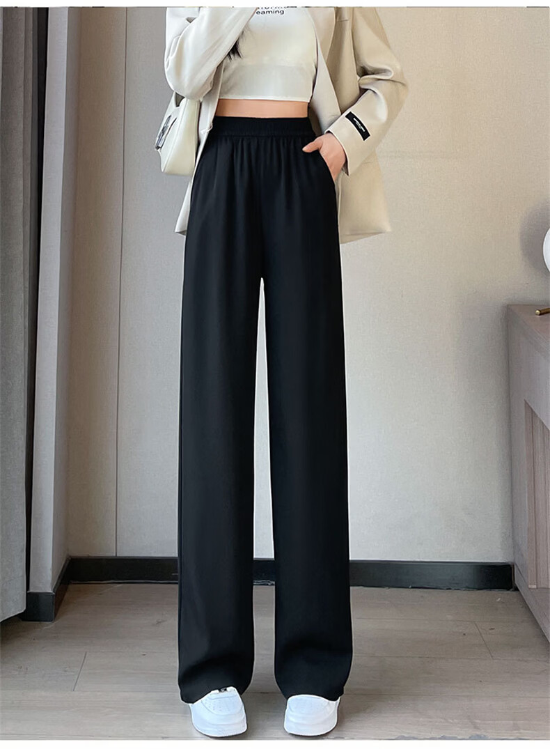 Langsha Elastic Waist Suit Pants Women Spring 2026 New Slim Straight High Waist Slimming Draped Casual Wide Leg Pants 16