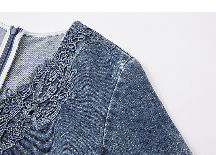 Demana [Denim Cloud Cotton] Spring Design Lace Patchwork Round Neck Petite Loose Women's Denim Dress 13