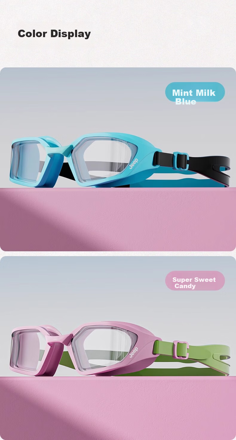 JEEP Kids Swimming Goggles Boys Waterproof Anti-Fog HD Youth Girls Swim Glasses Sea Salt Ice Blue 300° 10