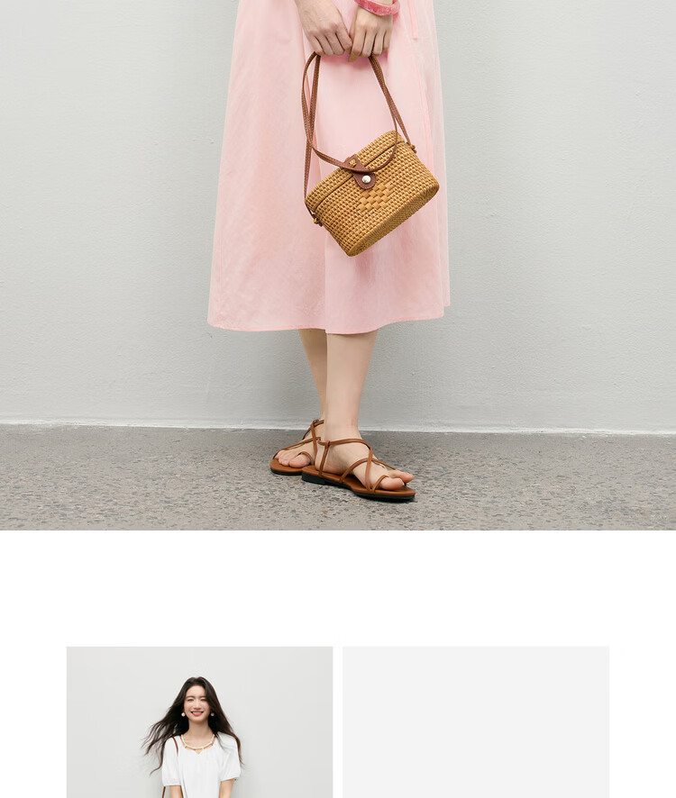 Shangdu Bira Linen Acetate Lyocell Dress Women Spring Summer Elegant Hollow Beaded Round Neck A-line Loose Slim Long Dress 23