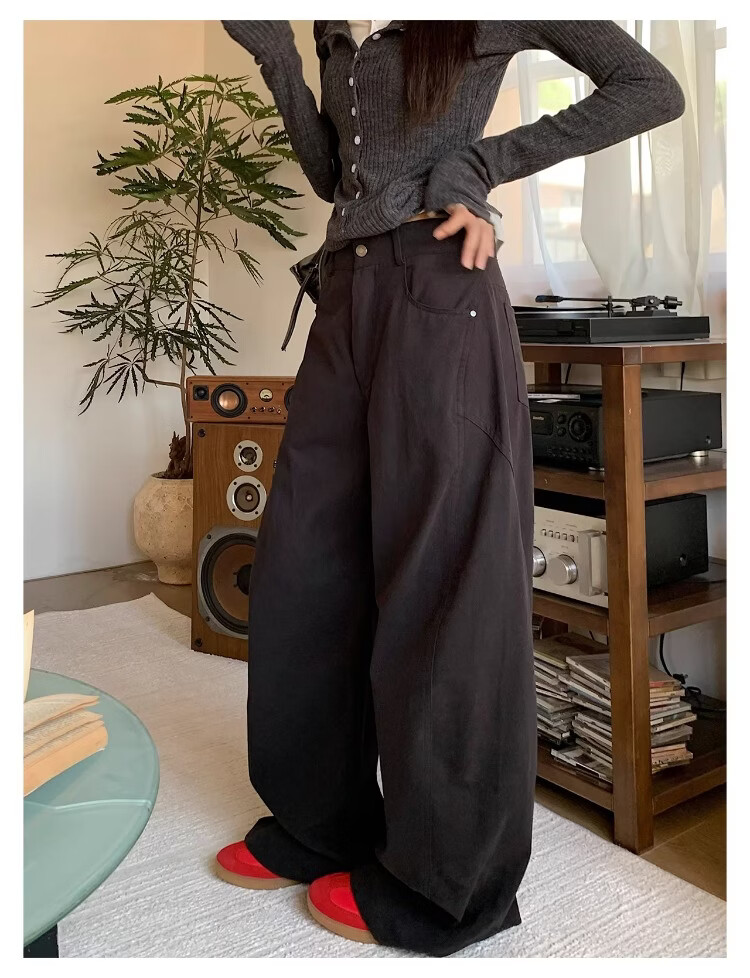 ICH MODE "Versatile Pants King" Spring Summer All-Season Slimming Curved Cut Loose Casual Straight Wide-Leg Pants Off-White S 22