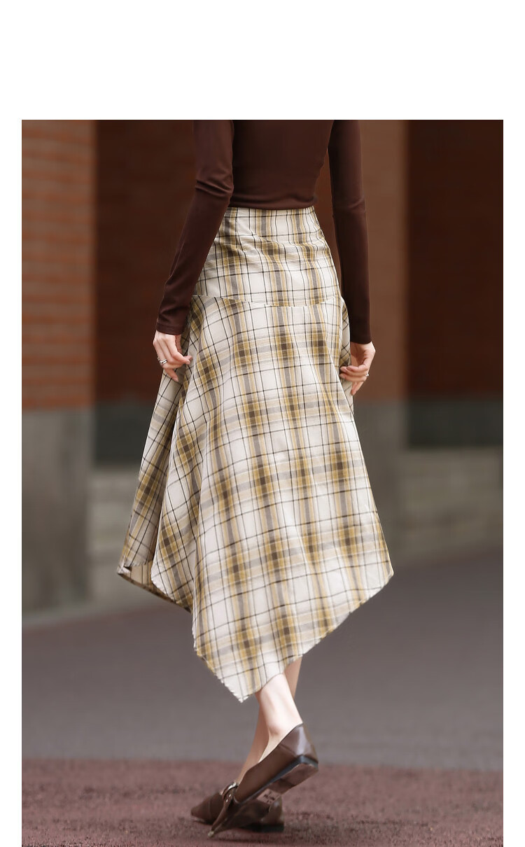 Demana Pure Cotton Artistic Plaid Spring Vintage Style Irregular Hem A-Line Skirt Petite Women's Skirt 11