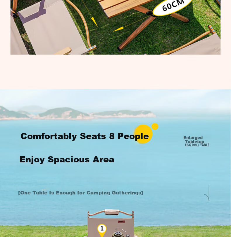 Gosoo Outdoor Folding Table Carbon Steel Egg Roll Table Large Portable Camping Picnic Stall Table and Chair Equipment 6