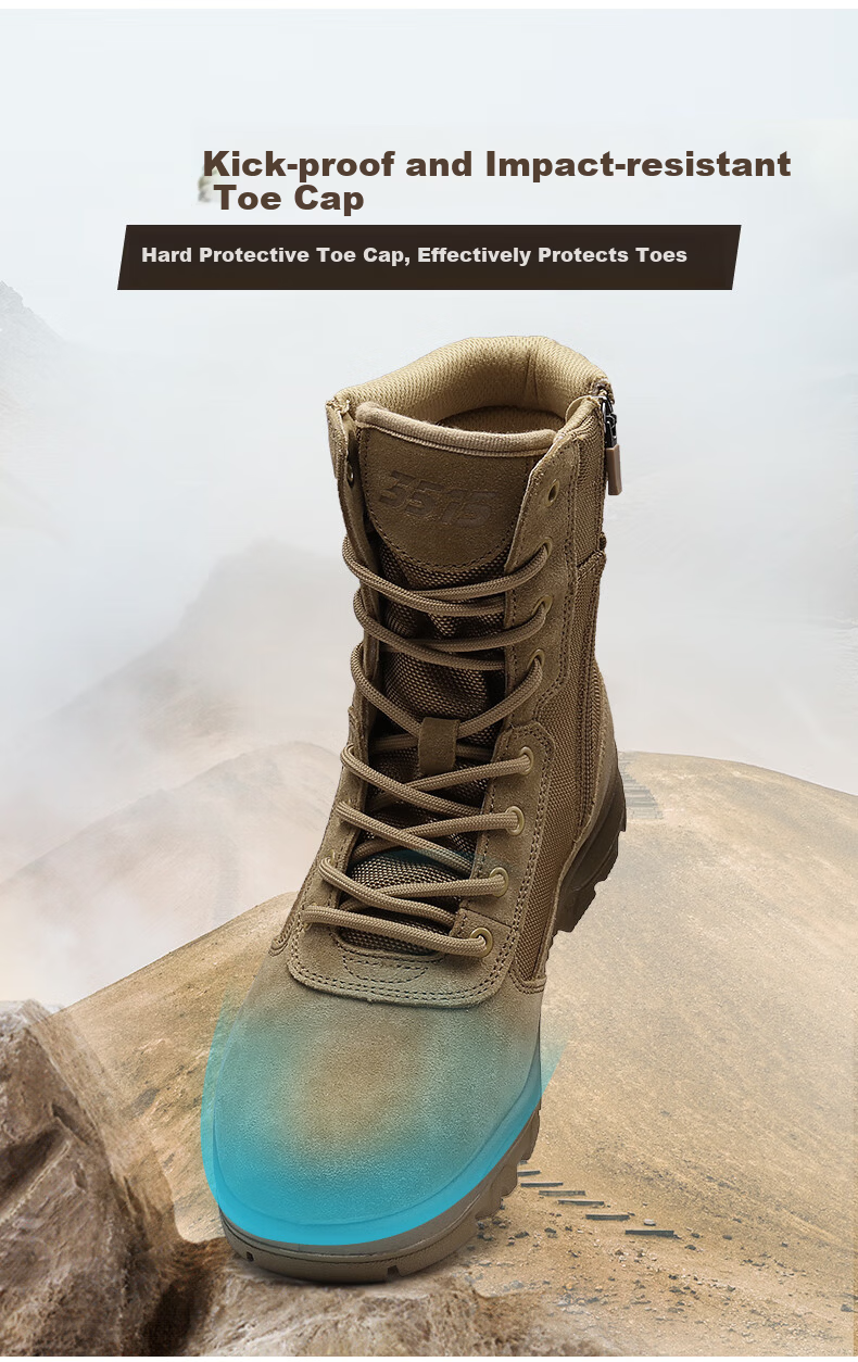 Qiangren Men's Desert Boots Jihua 3515 Original Training Boots Puncture-Resistant Sports Boots Side Zipper Outdoor Boots Sand Size 38 5