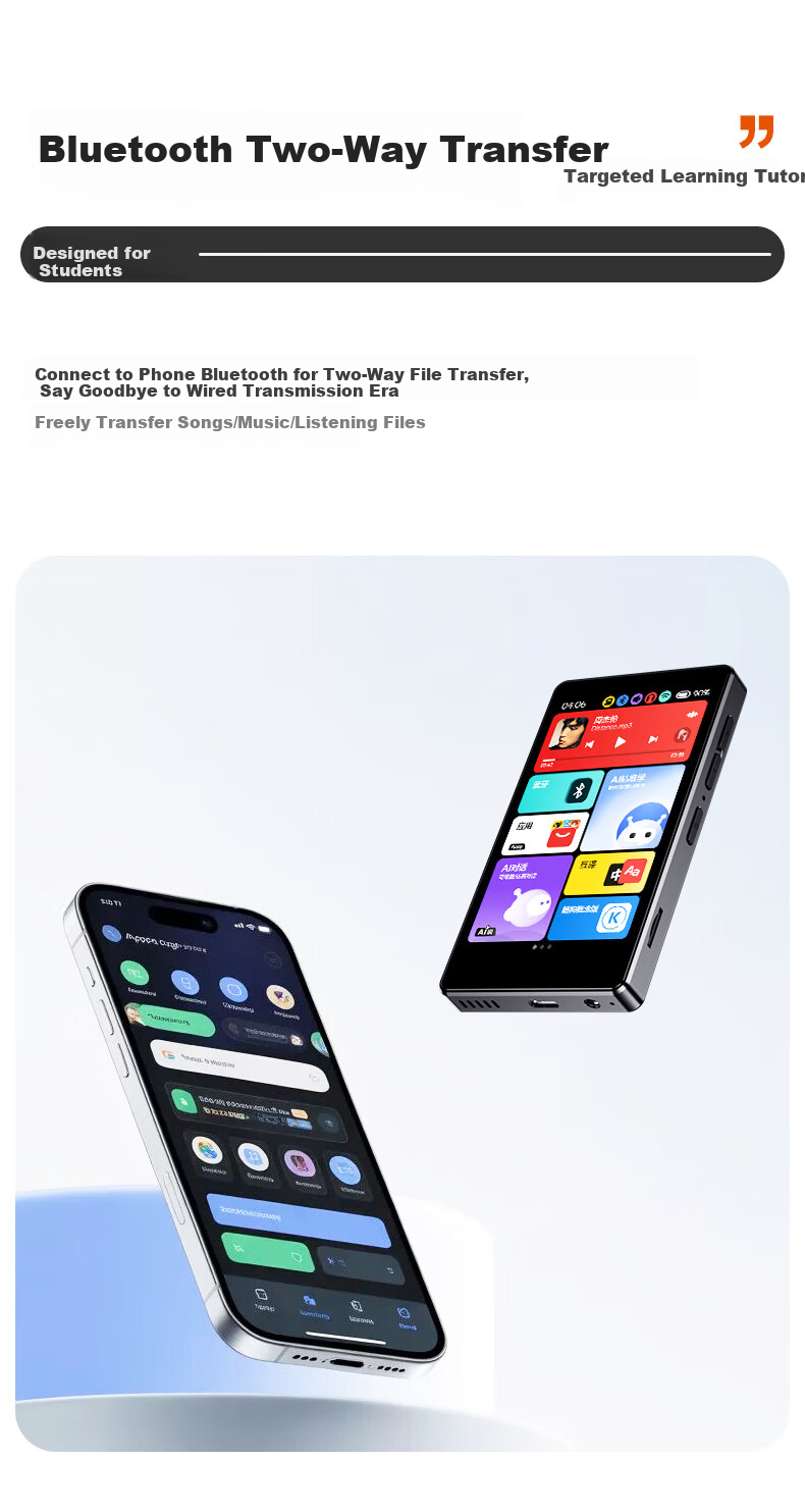 BENJIE MP3/MP4 Student English Listening Portable Player Music Player for Primary and Secondary School Students Bluetooth Smart Learning Machine WIFI Connected MP5/M6 White 16GB 8