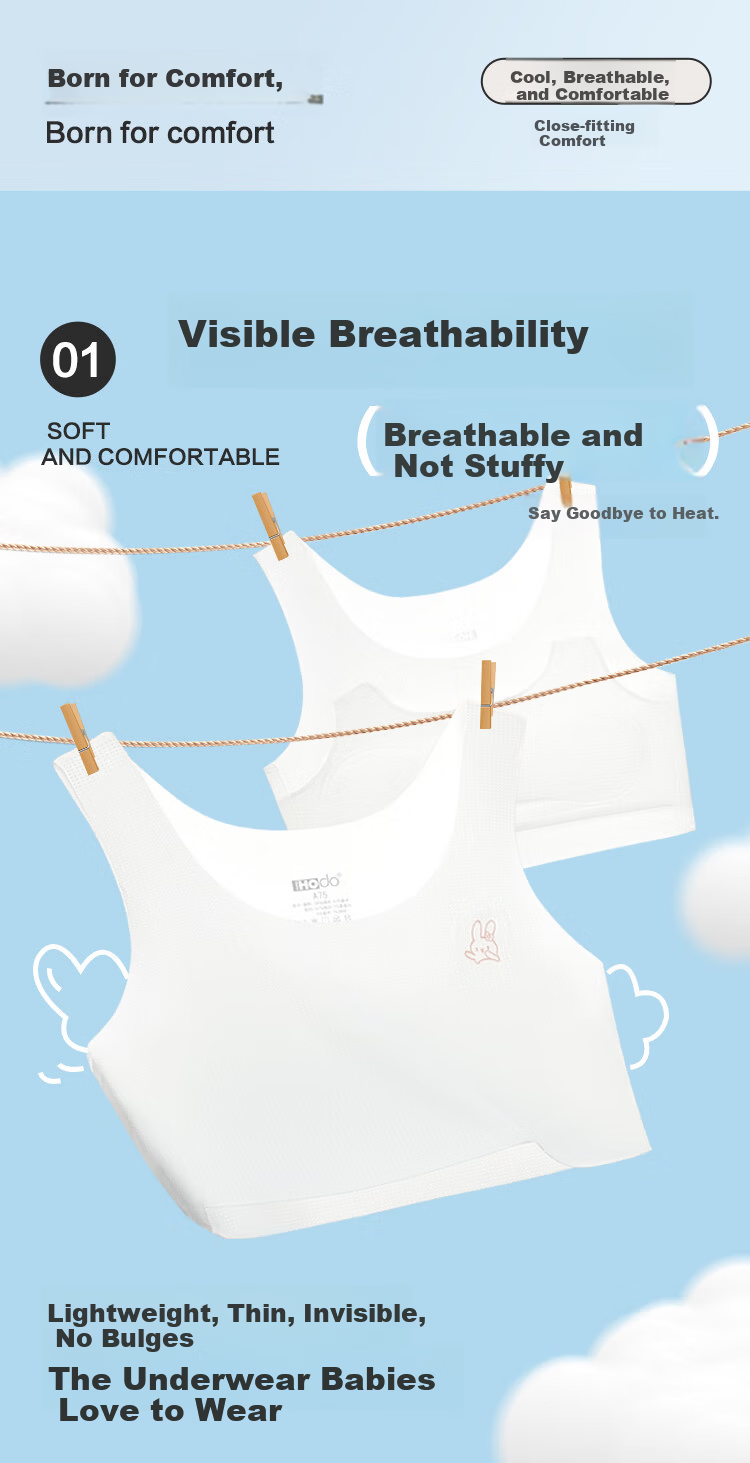 Hodohome Girls' Developmental Stage 1 Mulberry Silk Mesh Breathable Seamless Student Bra 036 A70 3