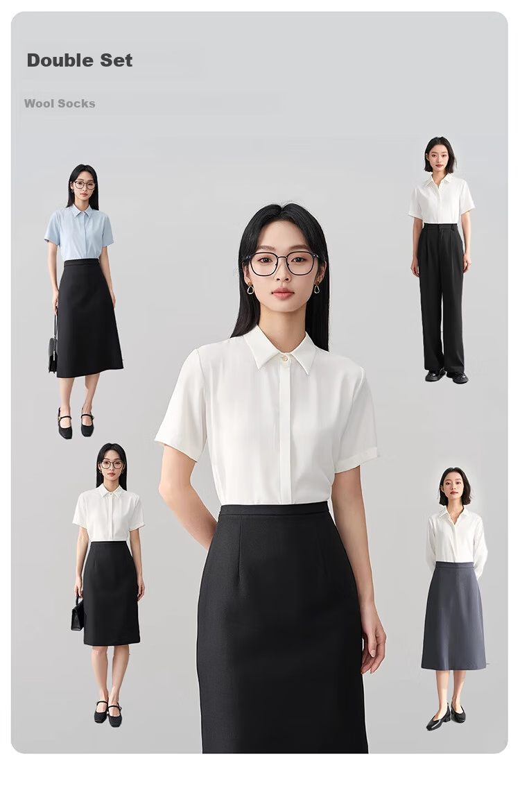 Bodexiaojie Blue Professional Short-Sleeve Blouse for Women, Summer Public Exam Interview Chiffon Top, Commuter Outfit Formal Shirt, Blue, XL 11