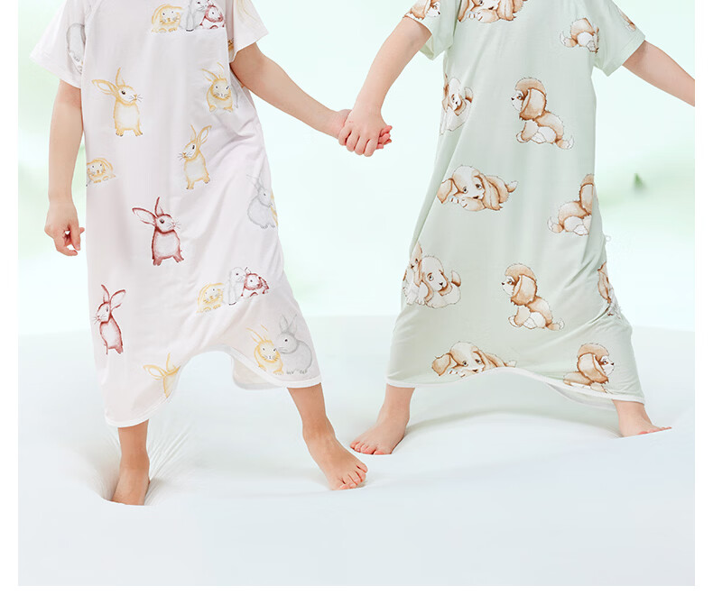 Betis Kids Summer 2026 Yokes Silk Sleepwear Boys Girls Short Sleeve Cool Nightgown 10