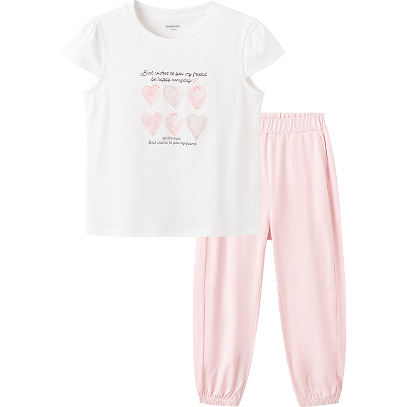 Balabala Girls' Short Sleeve T-Shirt and Pants Set Kids Two-Piece Quick-Dry Summer Outfit 2026 New Trendy Large Kids Clothing