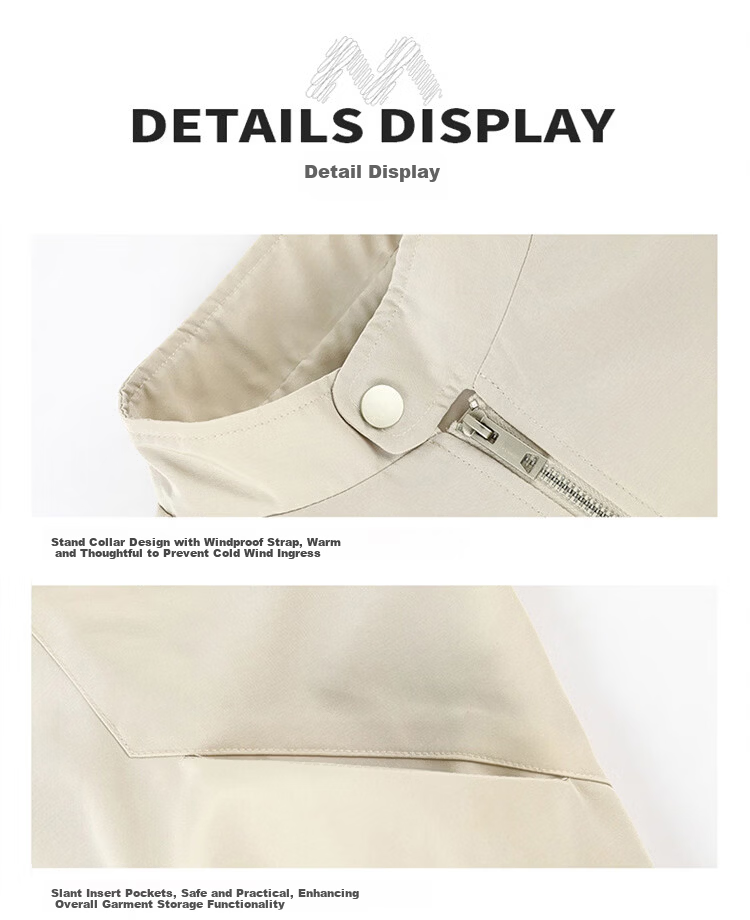 MARK FAIRWHALE Men's Jacket Spring and Autumn Flight Bomber Casual Baseball Coat Beige XL 15