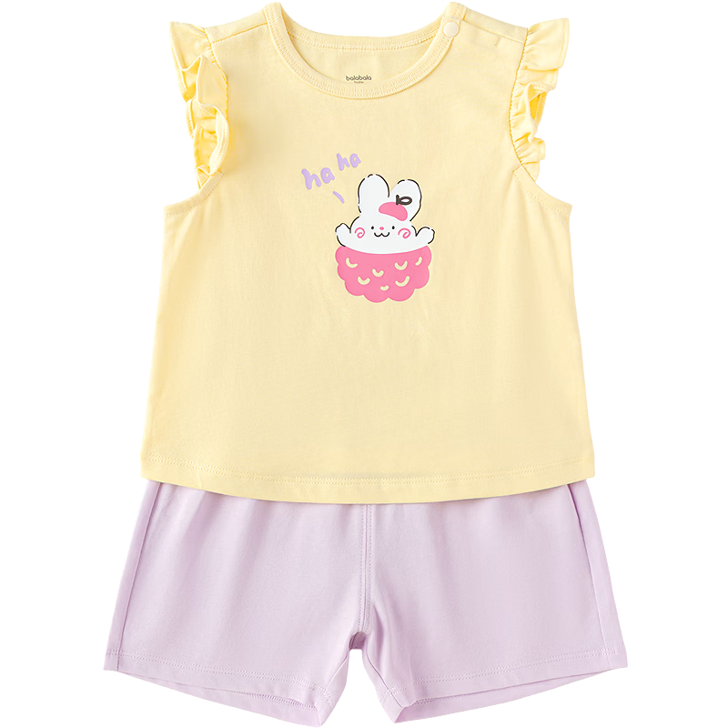 Balabala Baby Toddler Short Sleeve Set 2026 Summer Girls T-Shirt and Pants Two-Piece Children's Day Gift Sweet Girl