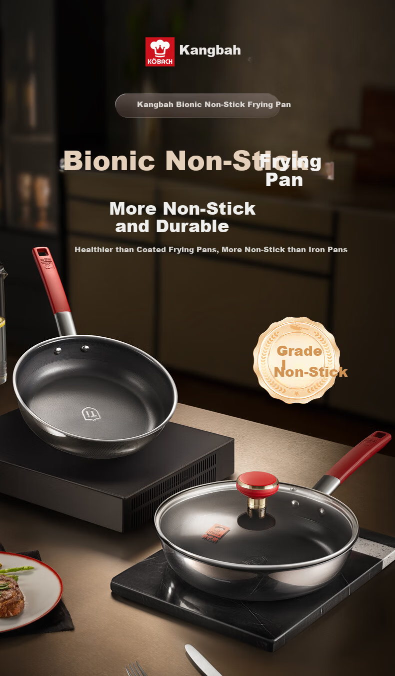 KBH Titanium Bionic Non-Stick Frying Pan Stainless Steel Steak and Egg Skillet 24cm Compatible with Induction Cooker 1