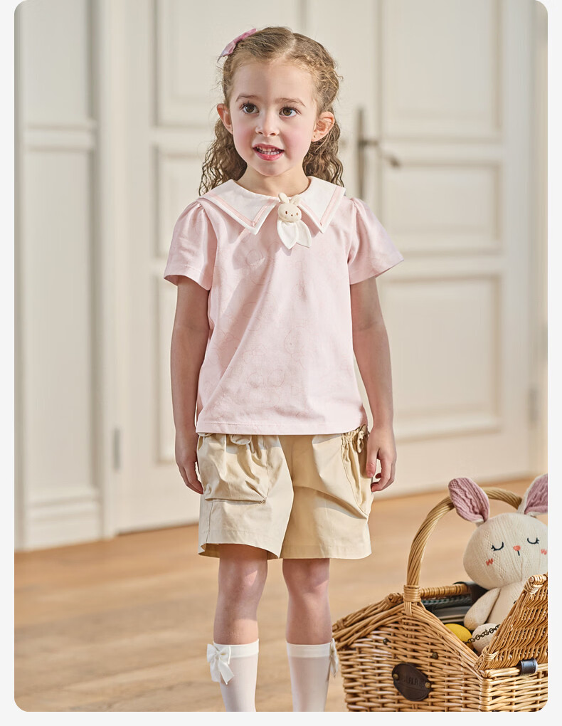 DAVE & BELLA Girls' Short Sleeve T-Shirt Summer Baby Class A Base Shirt Fashionable Children's Top 7