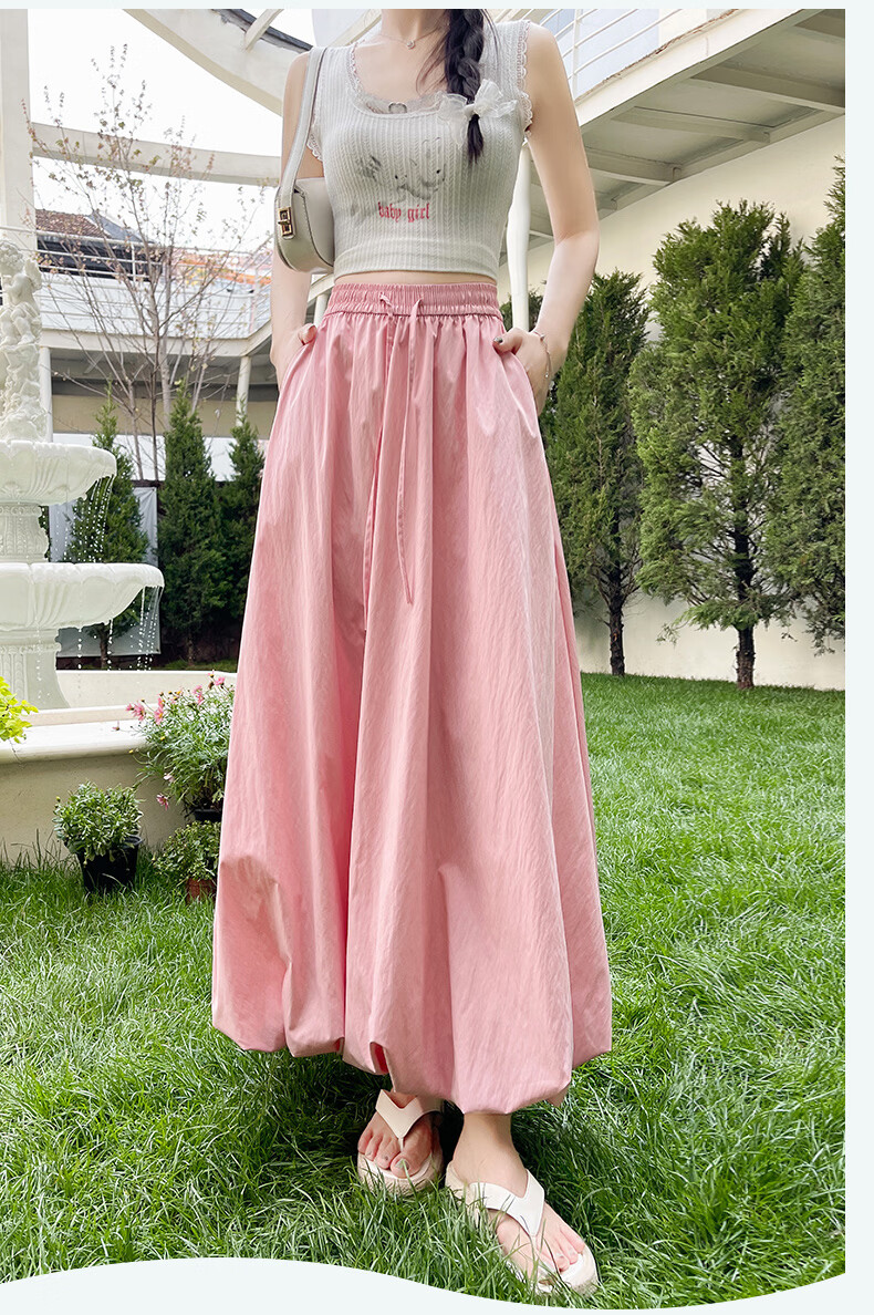 Langsha Bud Half Skirt Women Spring Summer Thin High Waist Loose Slim A-Line Puffy Cloud Mid-Length Skirt 24