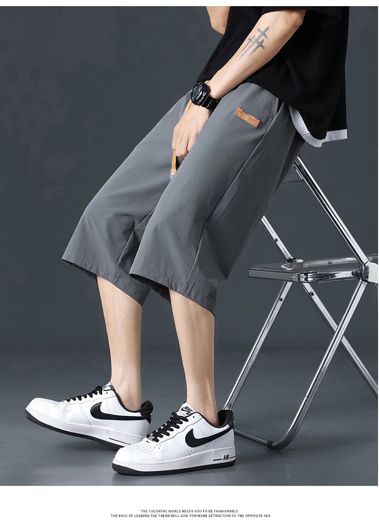 Cotton Casual Men's Loose Sports Trendy Seven-Point Cool Ice Silk Shorts Black XL 16