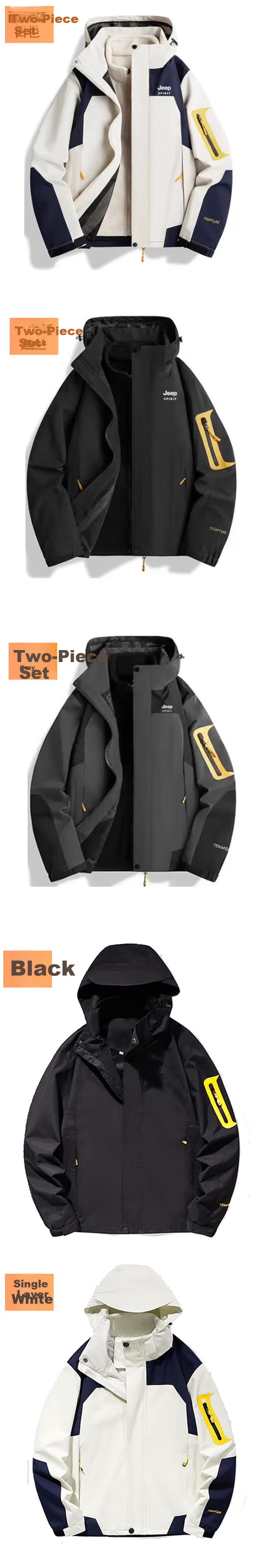 JEEP SPIRIT Unisex 3-in-1 Outdoor Windproof Warm Cold-Resistant Jacket Set 18