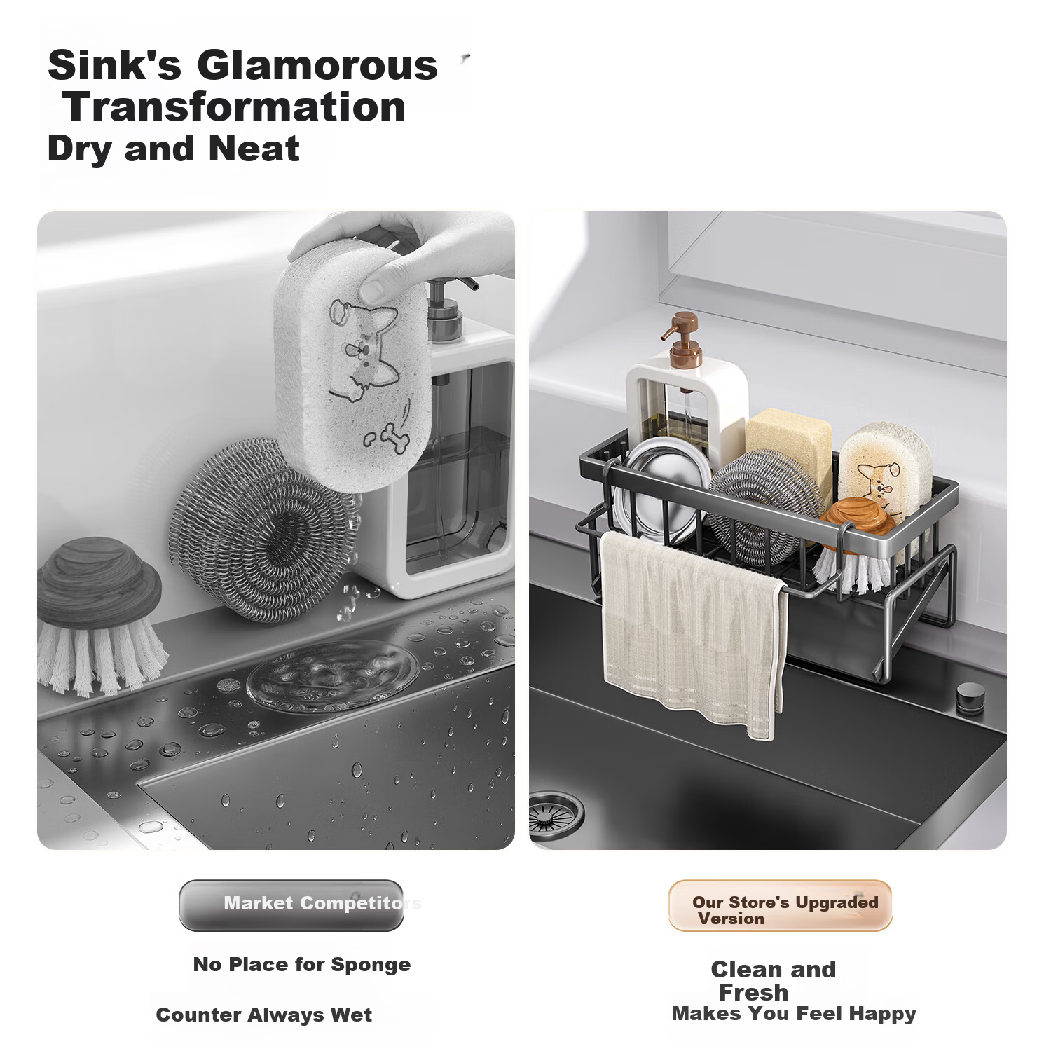 Jiabaili Kitchen Storage Rack Sponge Draining Rack Faucet Sink Dishwashing Supplies Cloth Organizer Draining Rack