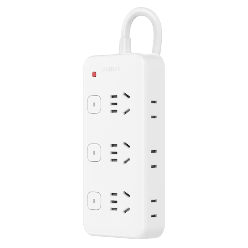 PHILIPS New National Standard Safety Power Strip Side Plug Socket 2.8m Split Control 6 Outlets Two-Prong Three-Pin Socket Travel Portable Multi-Outlet Extension Cord Power Board
