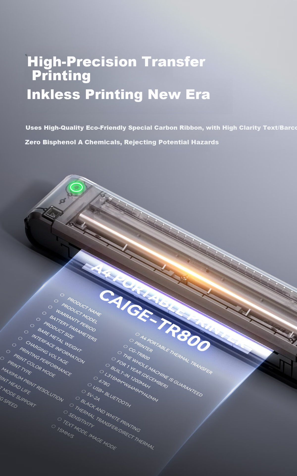 Color Grid TR800 Portable Printer Ribbon 2 Rolls, Approximately 140 Pages, Office Business Home Small Thermal Transfer Consumables, Long-lasting Fade-resistant Eco-friendly Ribbon 4