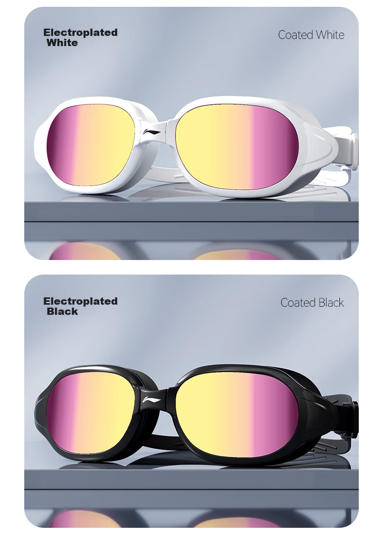 LI-NING Women's Waterproof HD Anti-Fog Large Frame Swimming Goggles 2422 White 15