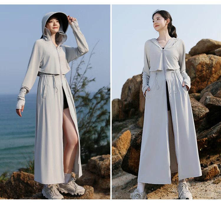 Combo Long Women's Sunscreen Jacket Ice Silk Slim Fit Breathable Full Body Sun Protection Beachwear High UV Protection 19