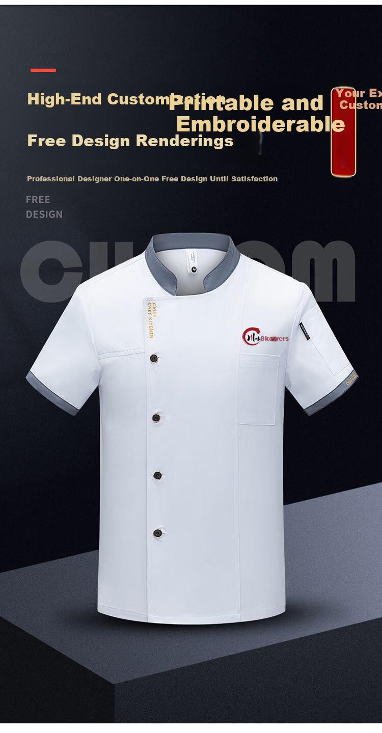 HANMANKE Summer Chef Workwear Short Sleeve Set Men Kitchen Uniform Work Clothes Custom Black Single Top 2XL 10