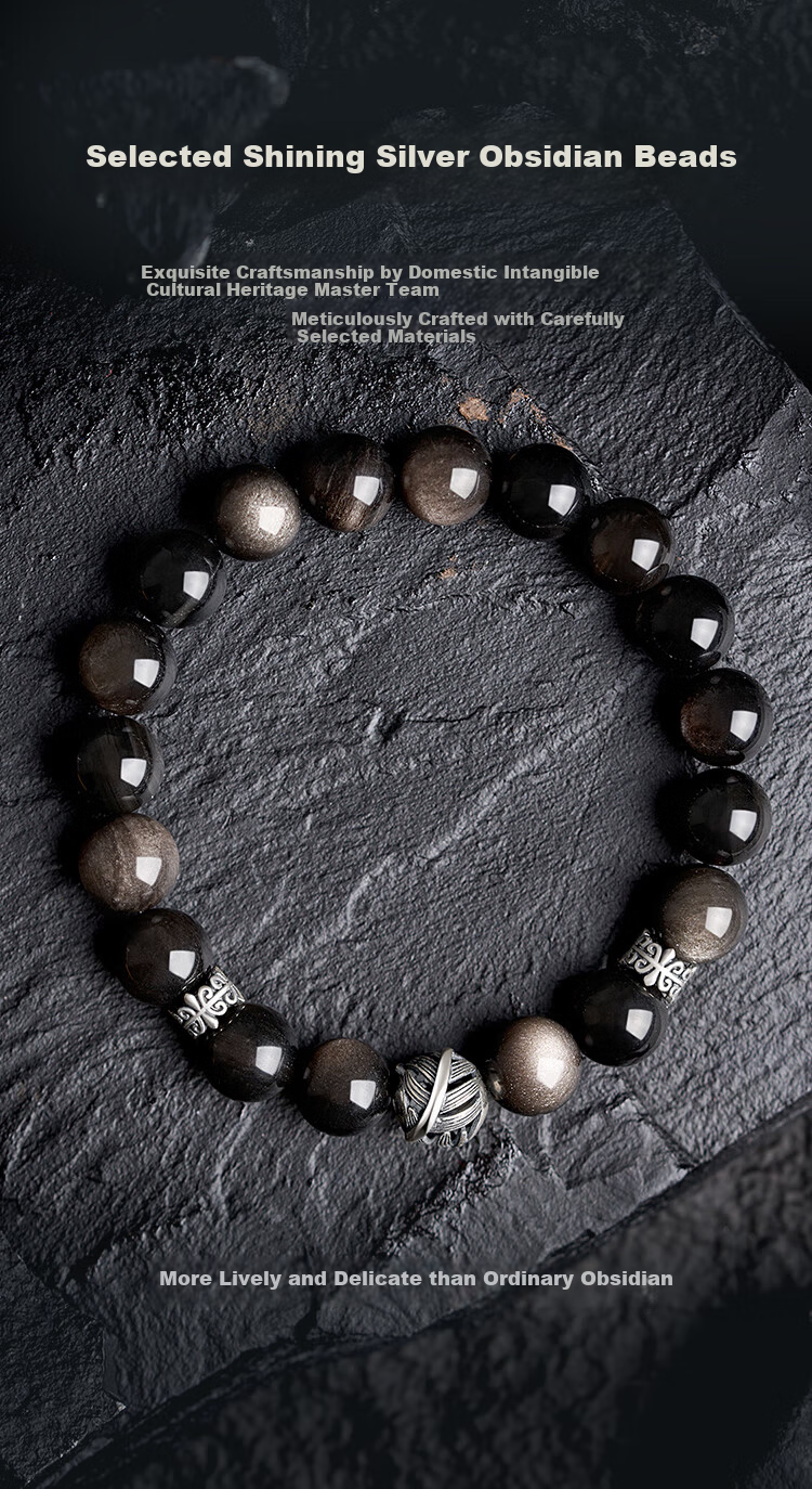 Yinqianhui 925 Sterling Silver Men's Bracelet Black Obsidian Fashion Jewelry Anniversary Valentine's Birthday Gift for Boyfriend 4