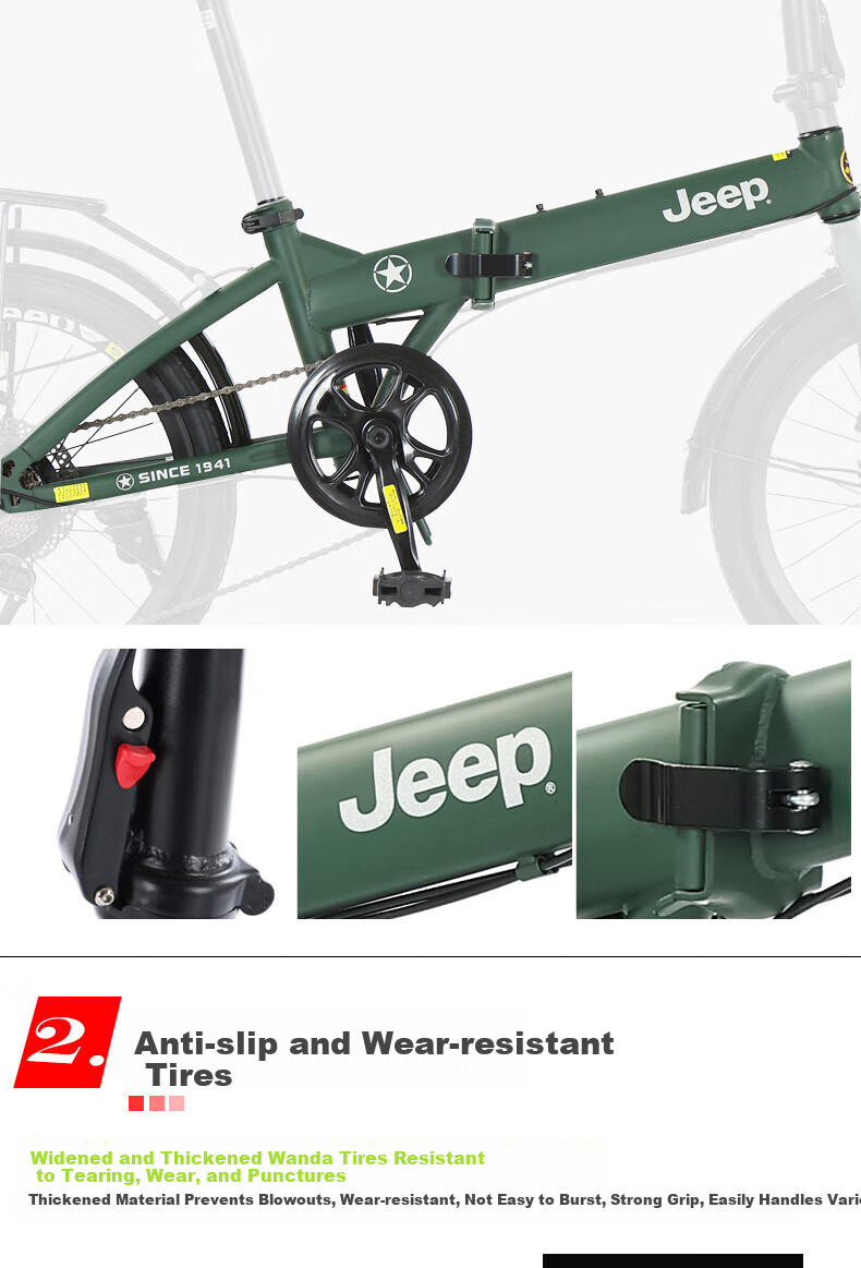 Jeep Folding Bicycle Adult Unisex Foldable Bike 20-inch 7-Speed Commuter Sail Moon White 5