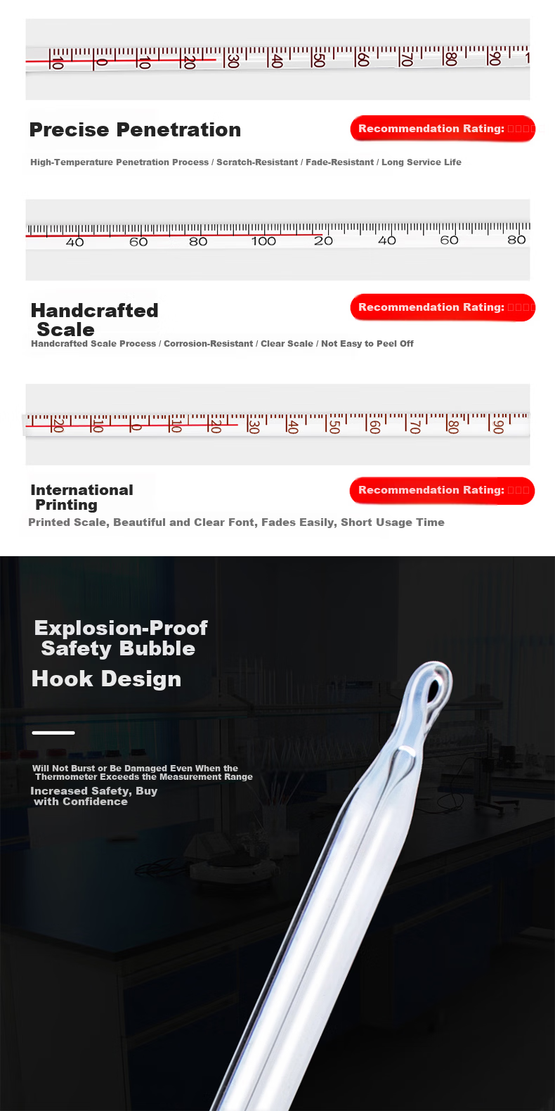 CONJANT Glass Thermometer 0-150℃ Alcohol Glass Rod Temperature Meter for Water, Air, and Liquid Measurement 3