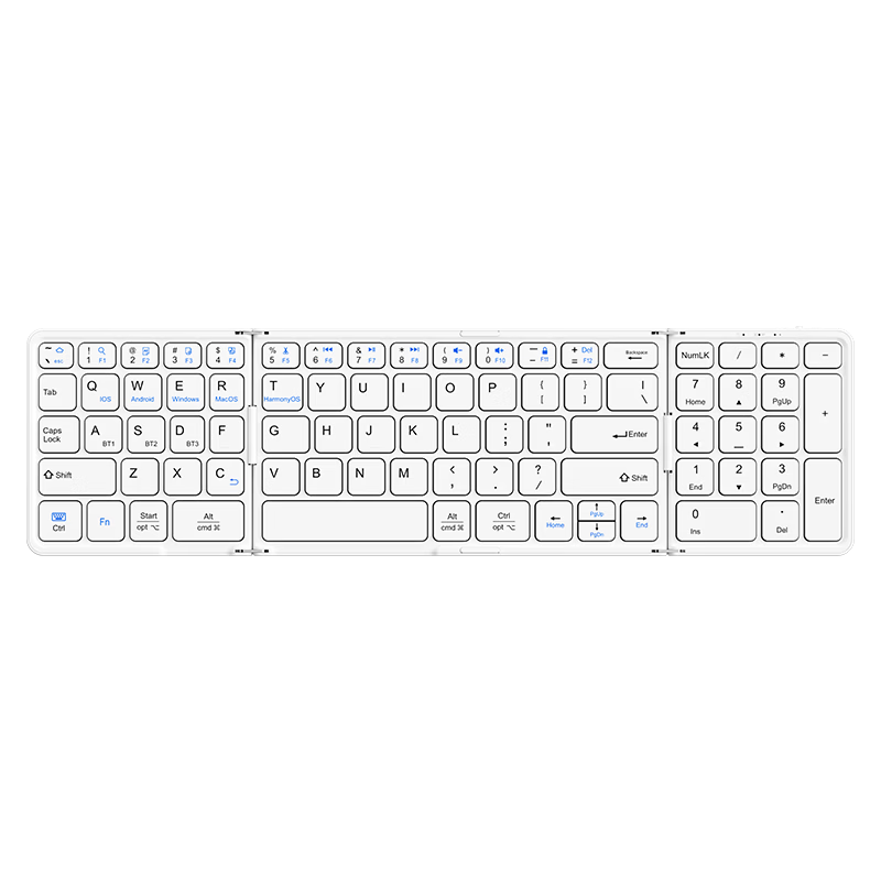 B.O.W Hangshi X30 Bluetooth Triple-Fold Keyboard Lightweight Portable Silent Typing with Numeric Keypad 81 Keys White for iPad Huawei Xiaomi Tablets