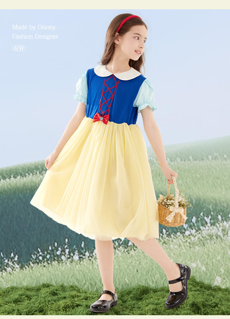 Disney Girls Dress Children's Skirt Spring Summer New Snow White Mesh Long Dress for Older Kids Q069S Snow White 150 10
