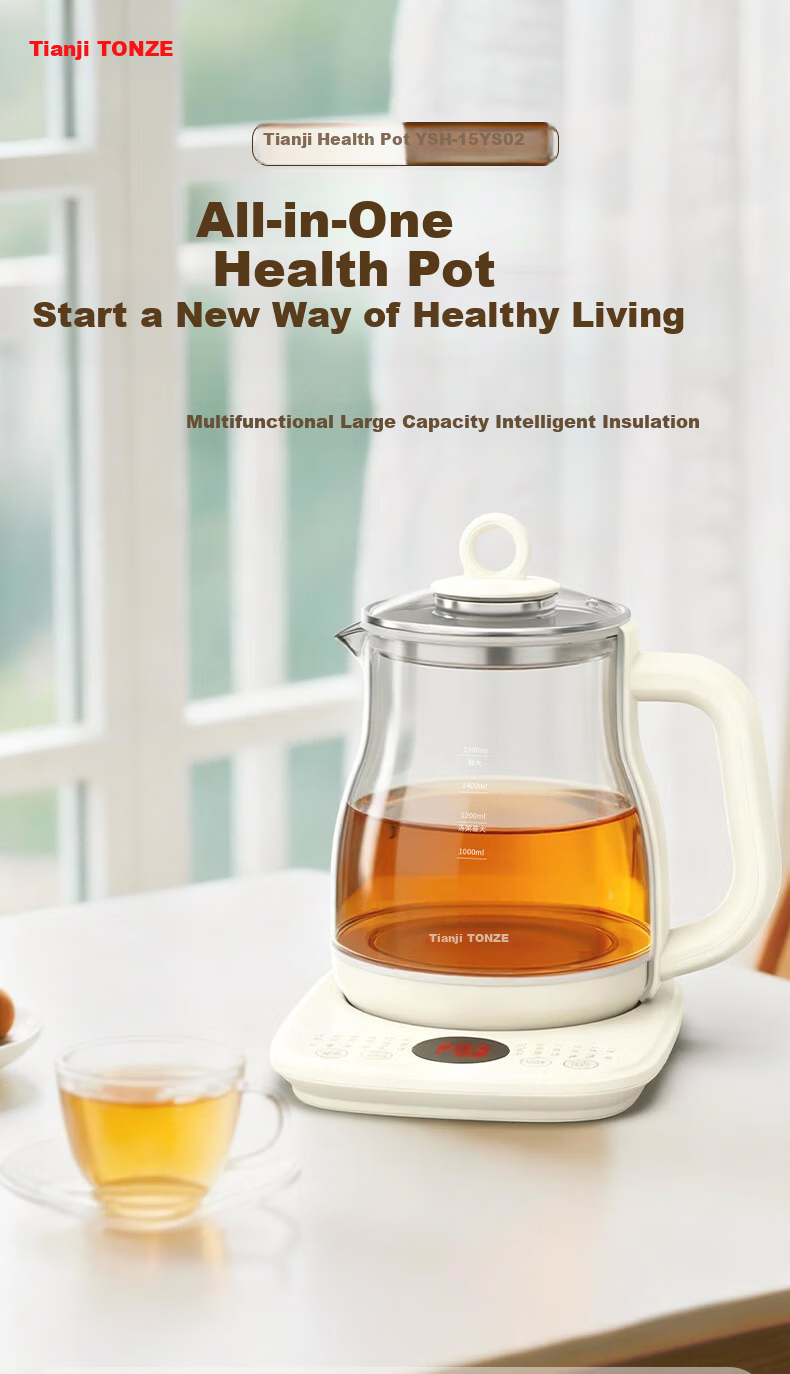 TONZE 1.5L Automatic Health Pot Electric Kettle with 24H Reservation, 12H Intelligent Temperature Control, Memory Handle, Flower Tea Kettle 15YS02 1