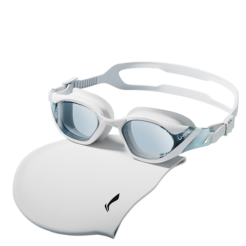 LI-NING Waterproof Anti-Fog Swimming Goggles for Men and Women, High-Definition Swimming Glasses with Prescription Lenses and Swim Cap