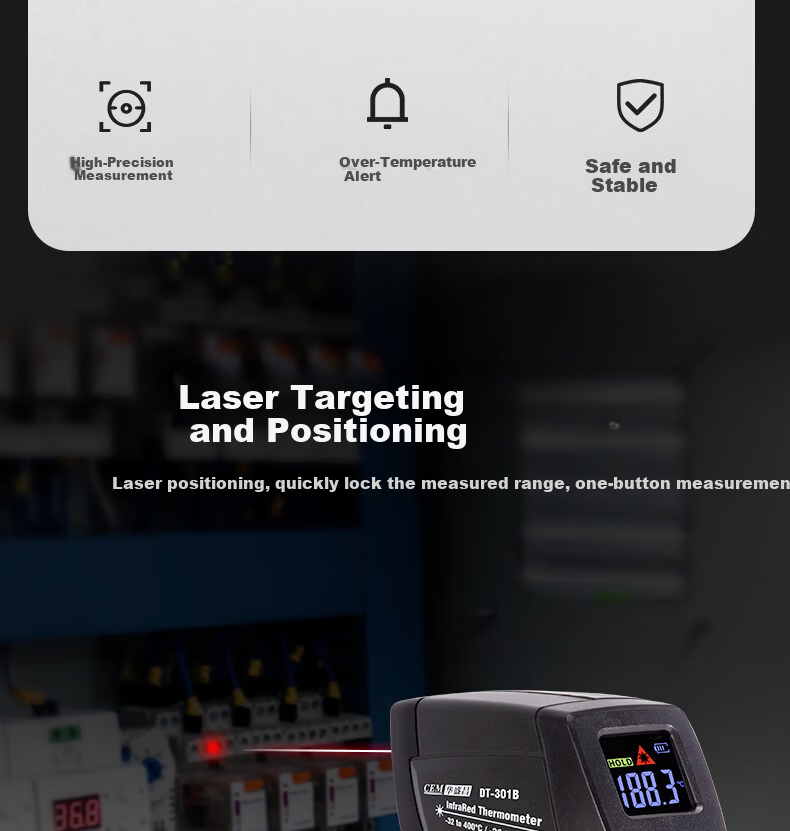 CEM DT-301A Laser Infrared Thermometer Professional High-Precision Industrial Non-Contact High-Temperature Temperature Gun Food Thermometer Kitchen Baking Water Temperature Detector 3