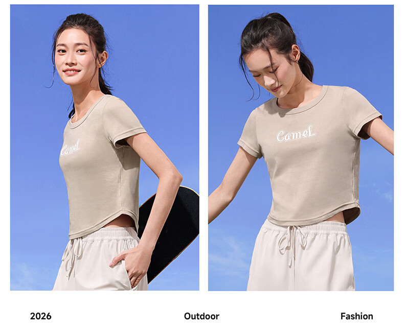 CAMEL Cotton-Feel Sports T-Shirt for Women Quick-Dry Breathable Casual Short Sleeve Top Y26BAVLZ020 Truffle Gray XL 20