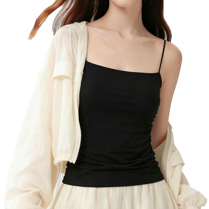 GUJIN Modal Camisole with Built-in Padded Bra, Wireless Bra, Thin Straps, Beautiful Back, Seamless Base Layer for Women