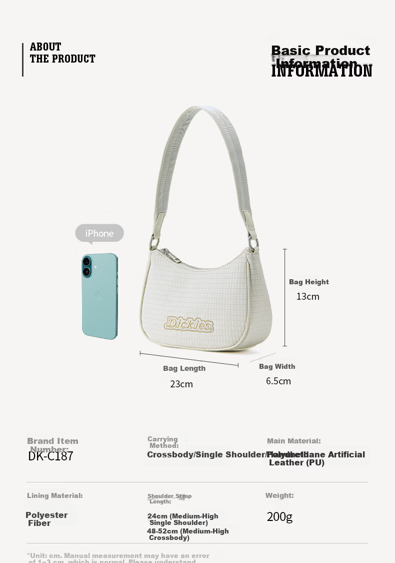 Dickies Classic Casual White Women's Shoulder Crossbody Underarm Bag 4