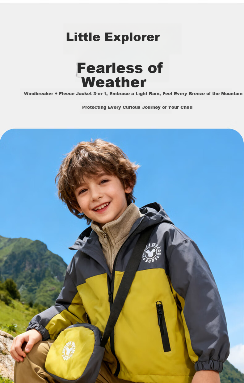 Disney Kids Autumn Winter New Three-in-One Waterproof Windproof Warm Jacket Two-Piece Set Blue Gray 130 3