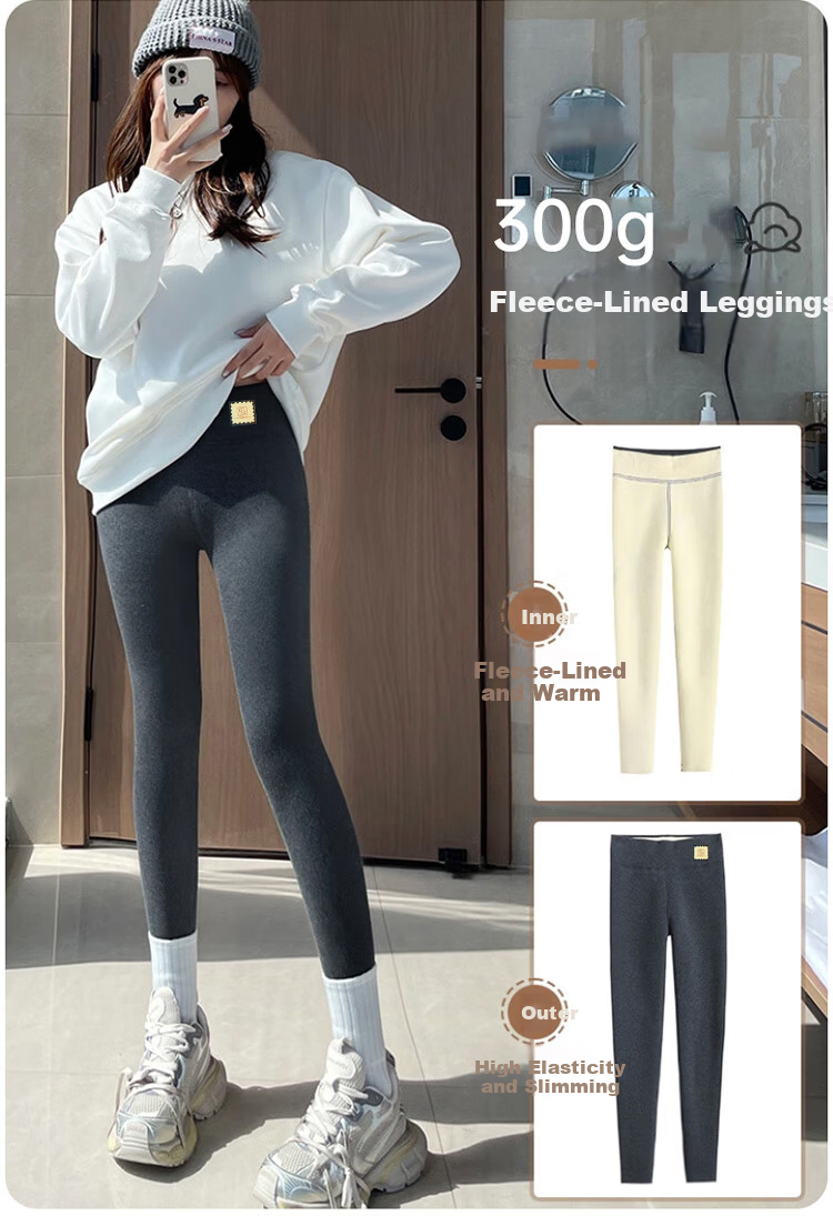 LangSha Women's Autumn Winter Fleece-Lined Thickened 300g Baby Velvet Warm Slim Fit Leggings 2