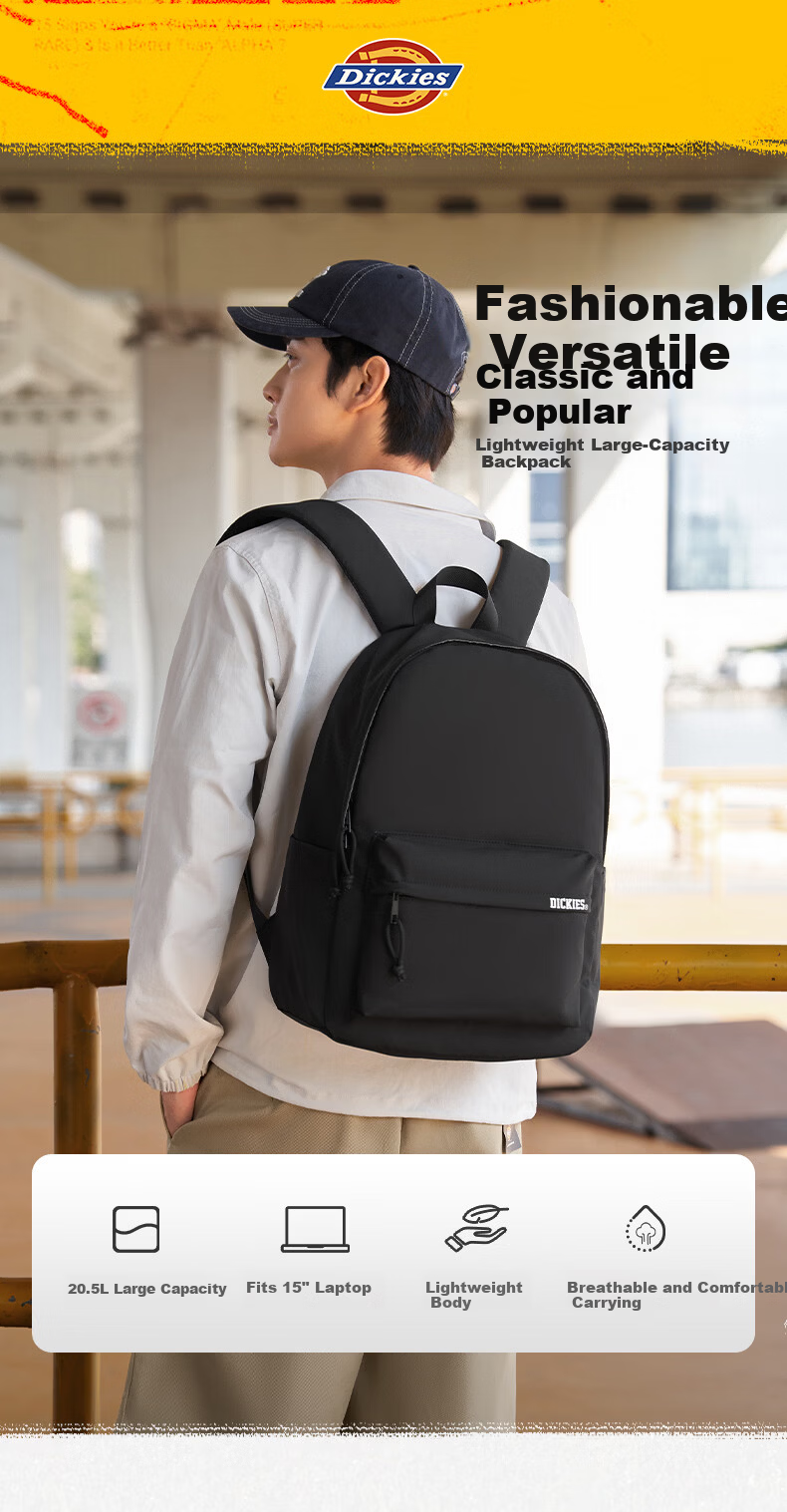 Dickies Large Capacity Backpack for Men and Women, 15.6-inch Water-Resistant Laptop Bag, College Student Casual Commuter Bag 2