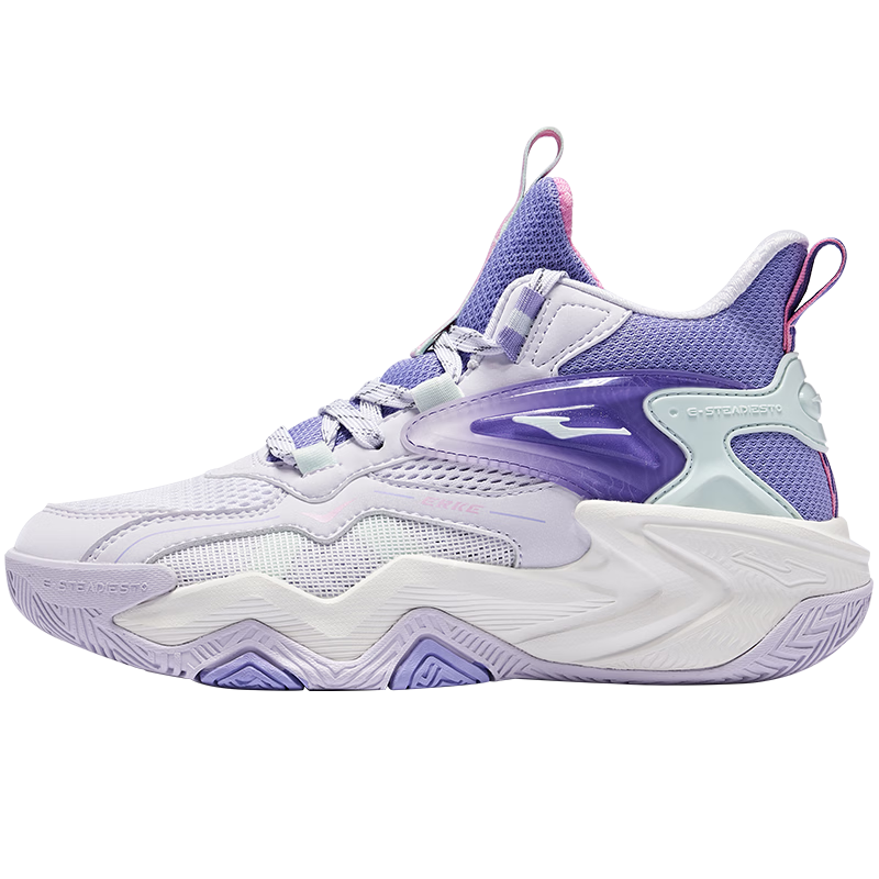 ERKE Children's Shoes, Boys' Basketball Shoes for Older Kids, Kids' Lace-Up Shoes with Shock Absorption And Wear Resistance, Quiet Purple/Pop Art Purple, Size 34