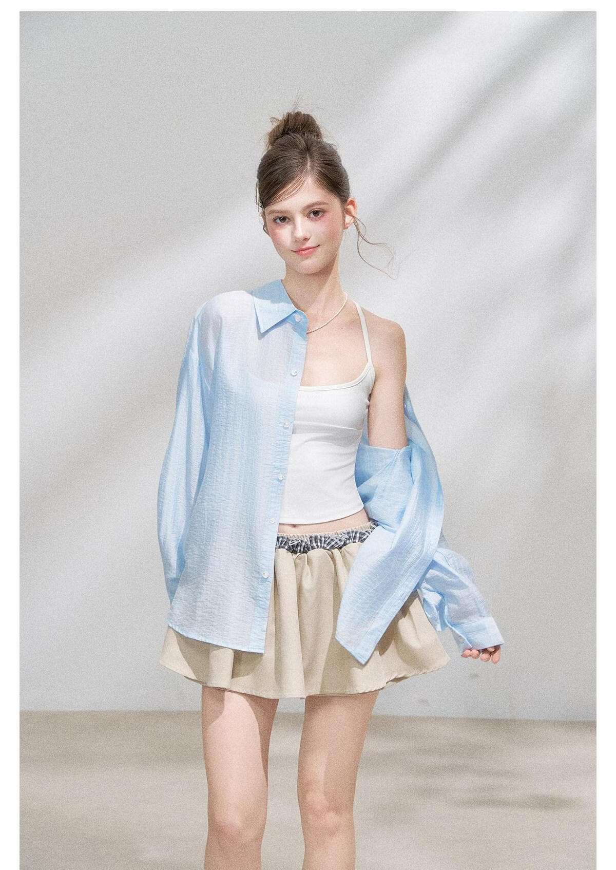 ICH MODE "Spring Light Leisure" Lyocell Sun Protection Long Sleeve Shirt Women Lazy Style Thin Jacket White M 30