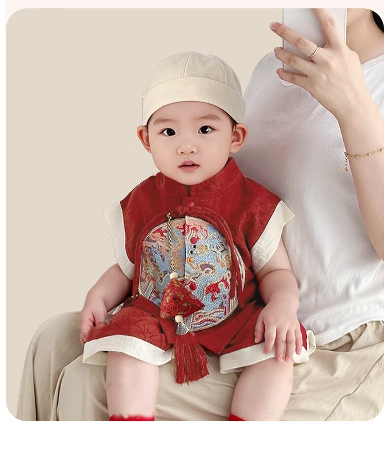 Aibao Baby Summer Romper Newborn 100 Days Birthday Traditional Chinese Style Tang Suit Jumpsuit Size 90 T170 10