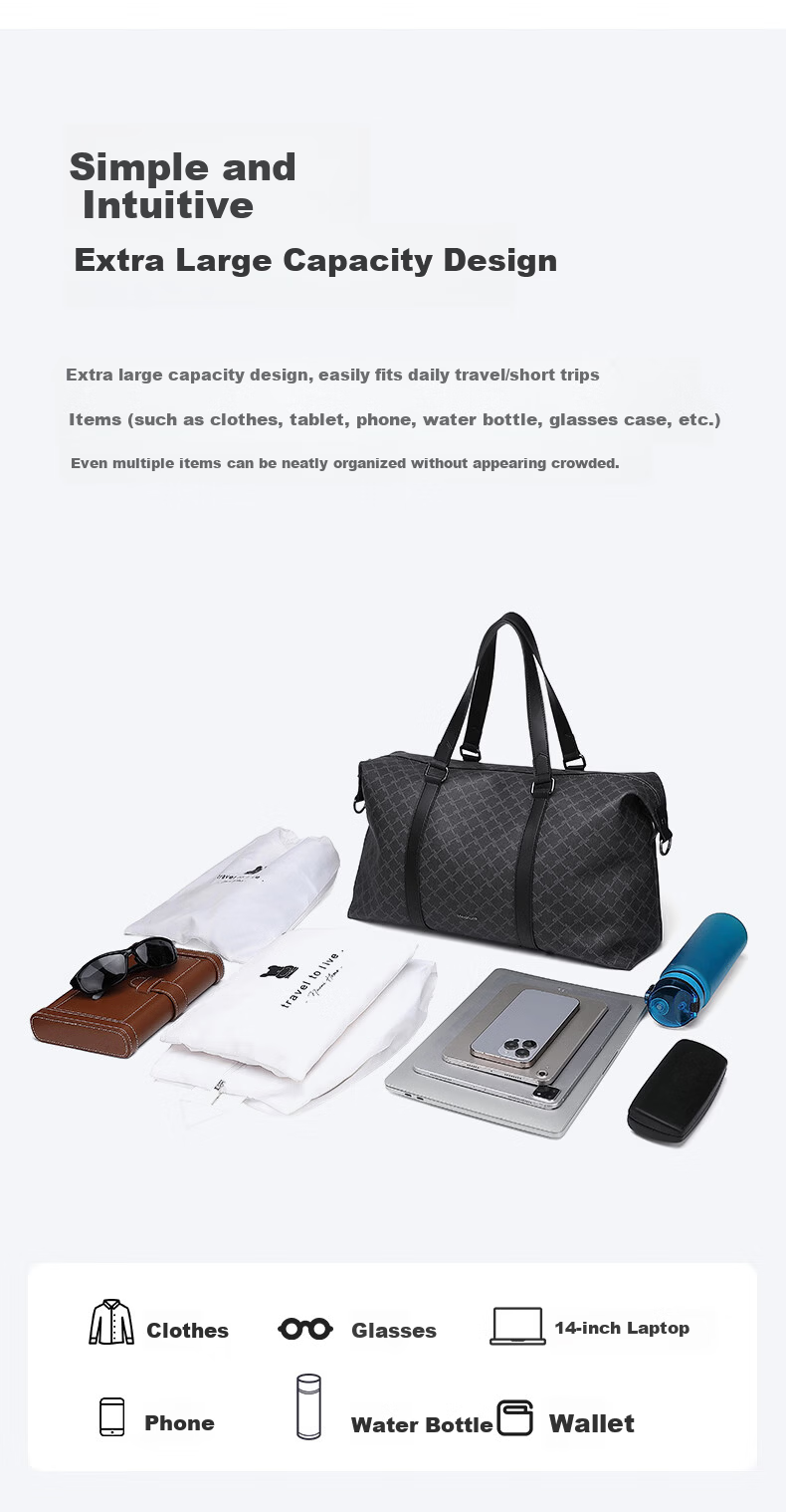 MEXICAN Men's Large Capacity Travel Bag Handheld Short Trip Business Luggage Casual Sports Gym Lightweight Crossbody Bag 3