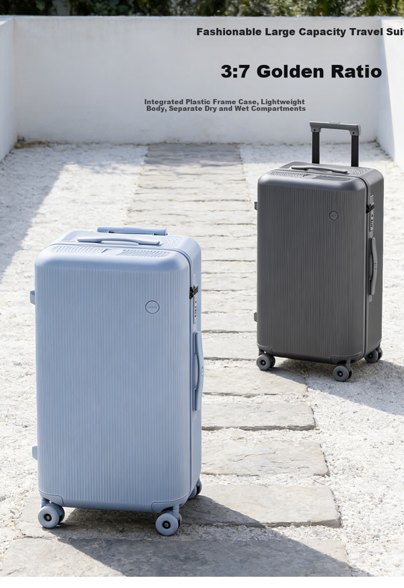 ZAT Innovative Plastic Frame Luggage Zipper Trolley Large Capacity Travel Suitcase Sit-able Password Lock Soft Matte White 24 Inch 1
